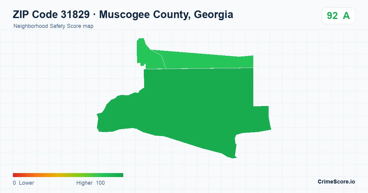 ZIP Code 31829 in Muscogee County, Georgia neighborhood Safety Score map