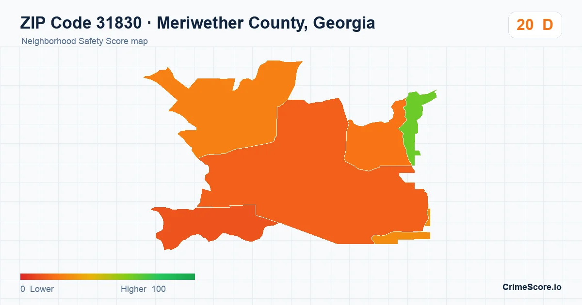 ZIP Code 31830 in Meriwether County, Georgia neighborhood Safety Score map