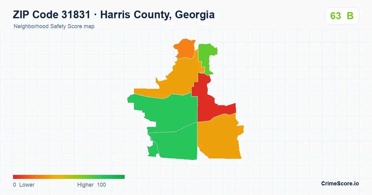 ZIP Code 31831 in Harris County, Georgia neighborhood Safety Score map