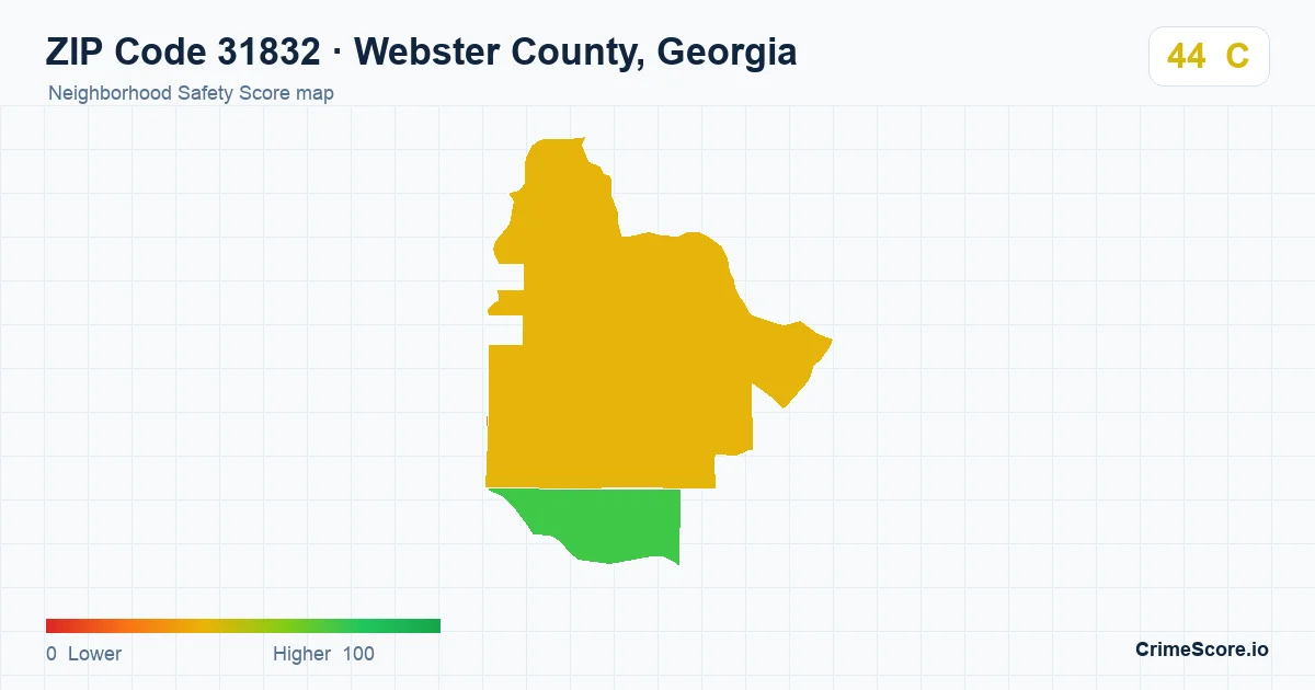 ZIP Code 31832 in Webster County, Georgia neighborhood Safety Score map
