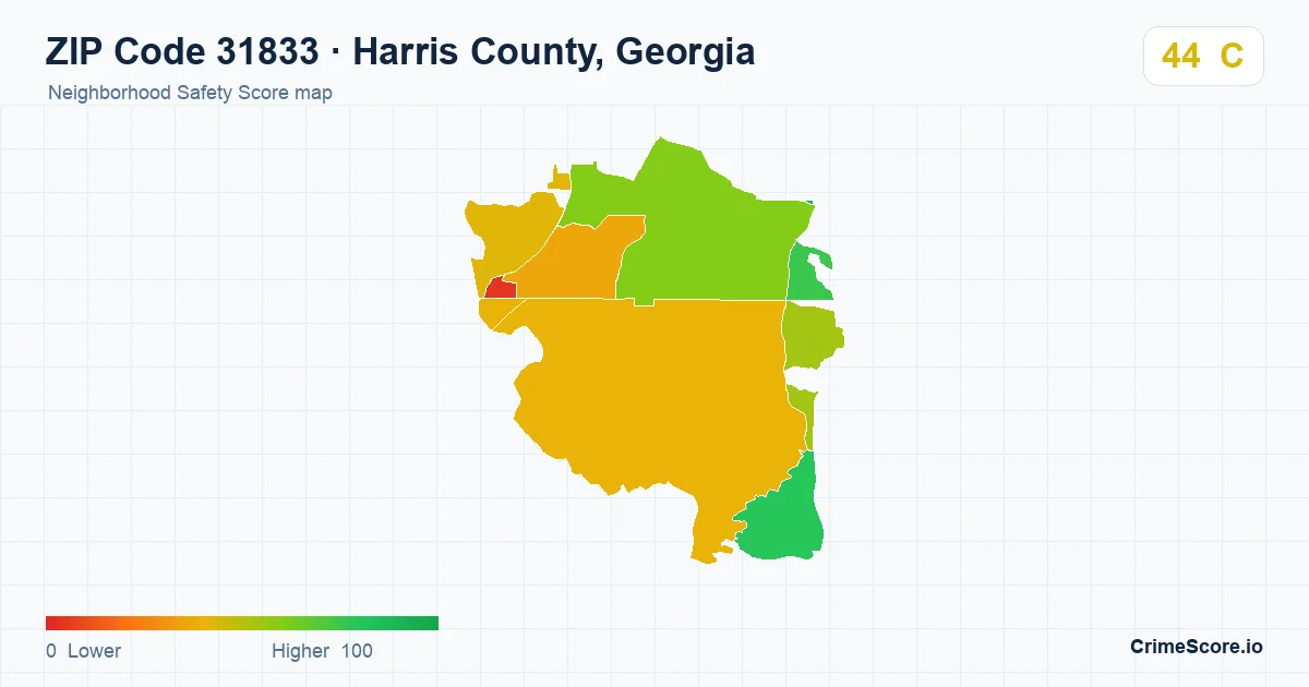 ZIP Code 31833 in Harris County, Georgia neighborhood Safety Score map