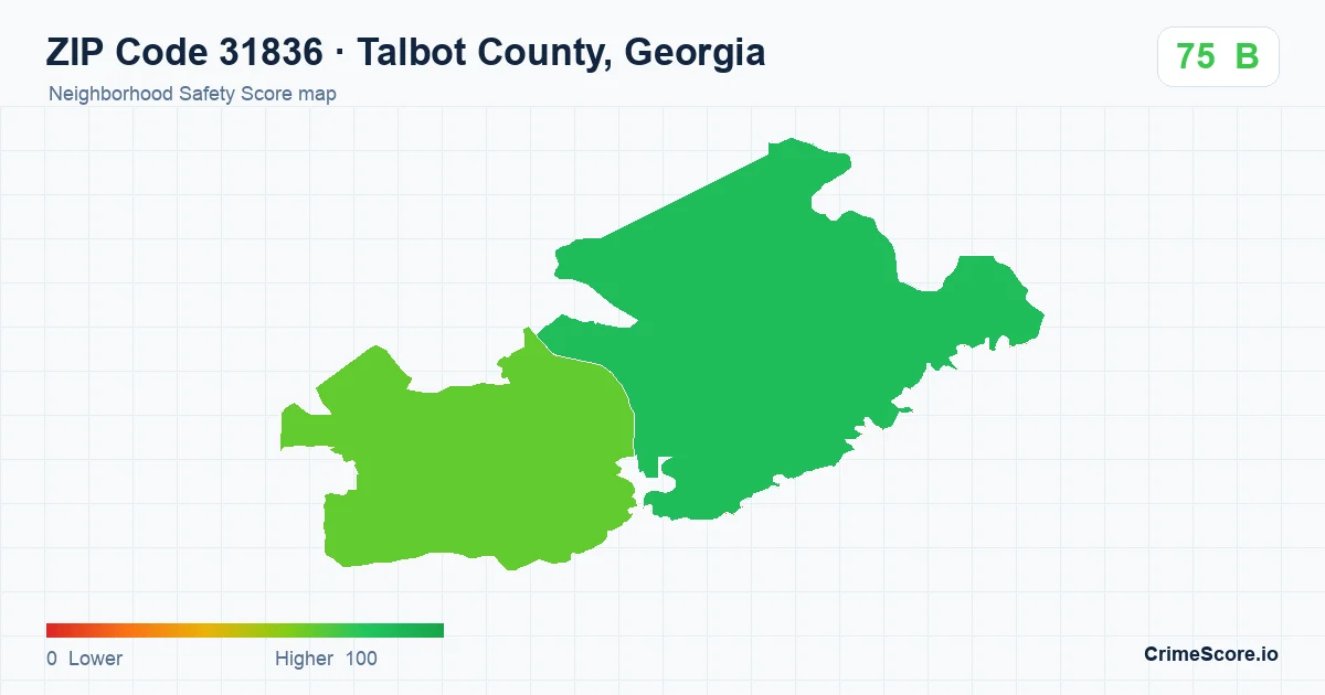 ZIP Code 31836 in Talbot County, Georgia neighborhood Safety Score map