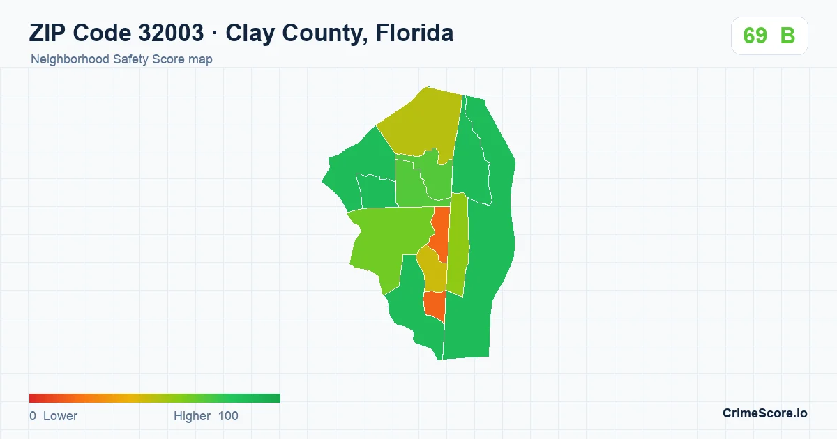 ZIP Code 32003 in Clay County, Florida neighborhood Safety Score map