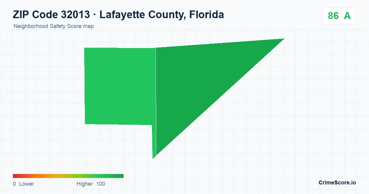 ZIP Code 32013 in Lafayette County, Florida neighborhood Safety Score map
