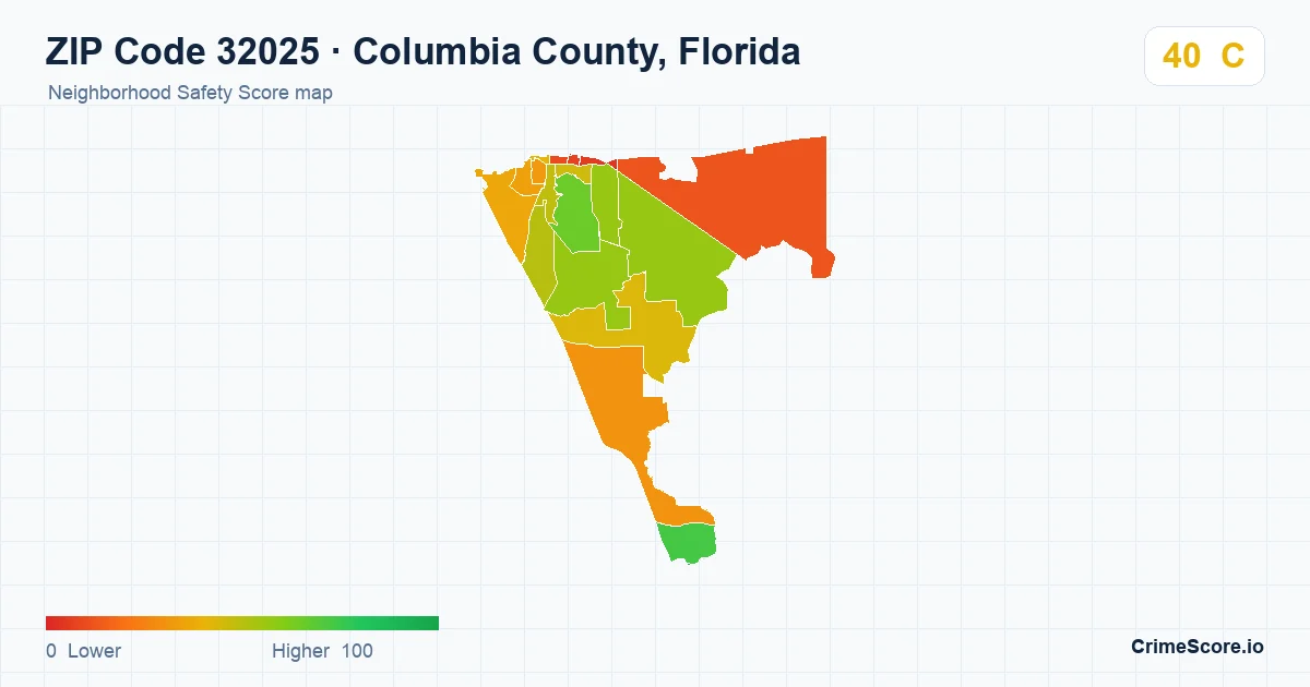 ZIP Code 32025 in Columbia County, Florida neighborhood Safety Score map