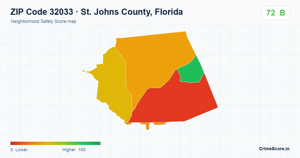 ZIP Code 32033 in St. Johns County, Florida neighborhood Safety Score map