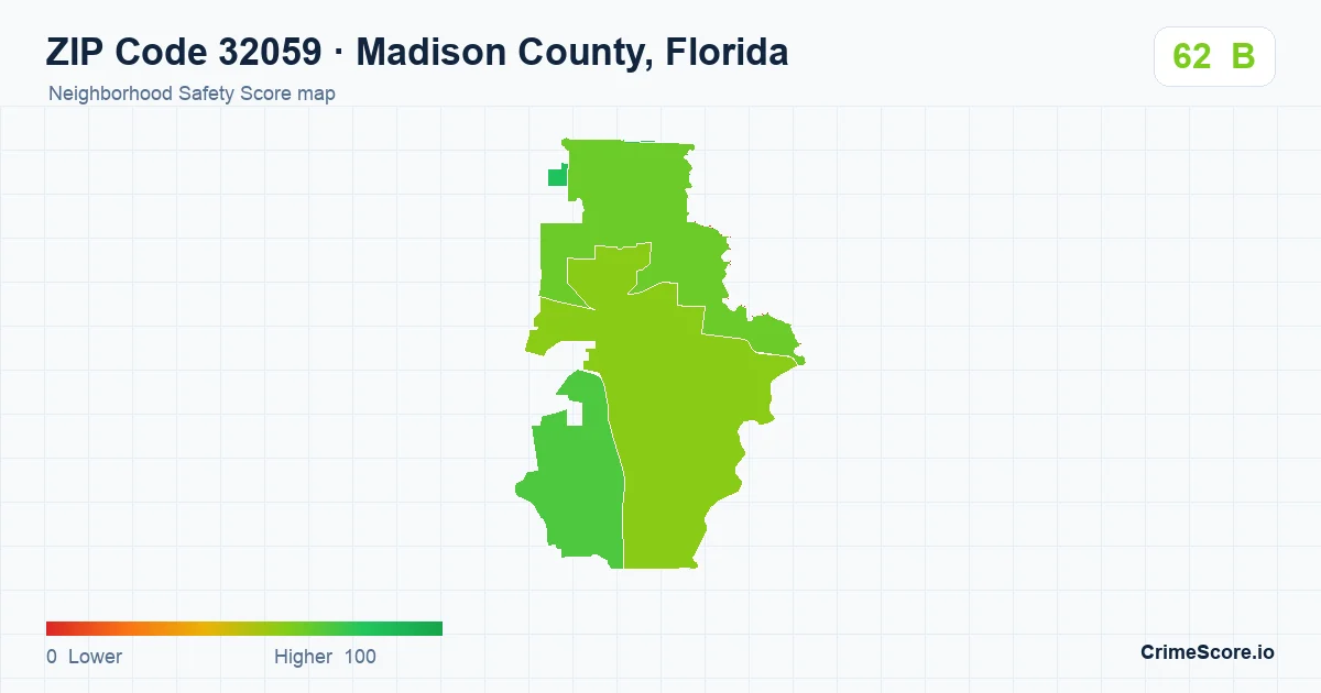 ZIP Code 32059 in Madison County, Florida neighborhood Safety Score map