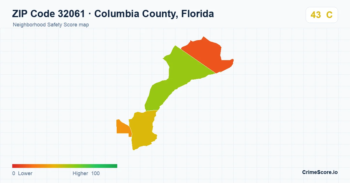 ZIP Code 32061 in Columbia County, Florida neighborhood Safety Score map