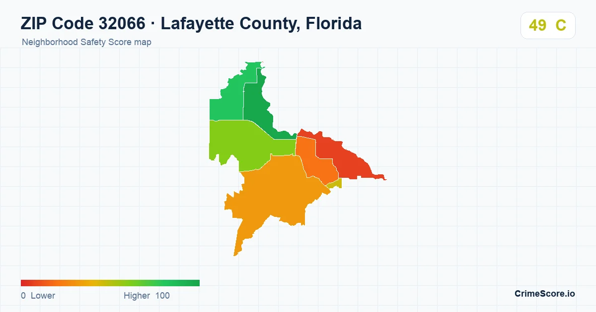 ZIP Code 32066 in Lafayette County, Florida neighborhood Safety Score map