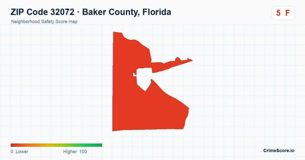 ZIP Code 32072 in Baker County, Florida neighborhood Safety Score map