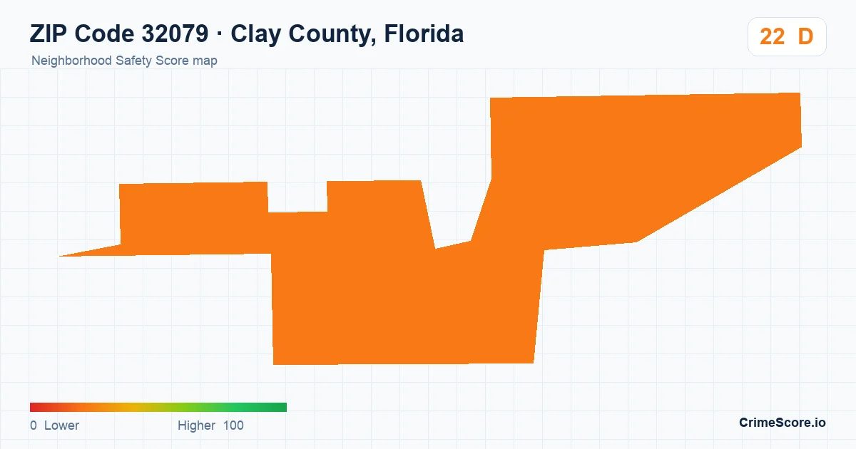 ZIP Code 32079 in Clay County, Florida neighborhood Safety Score map