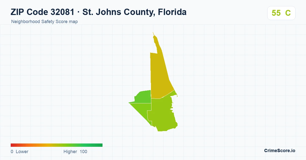 ZIP Code 32081 in St. Johns County, Florida neighborhood Safety Score map