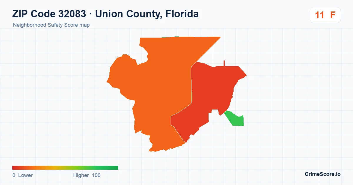 ZIP Code 32083 in Union County, Florida neighborhood Safety Score map