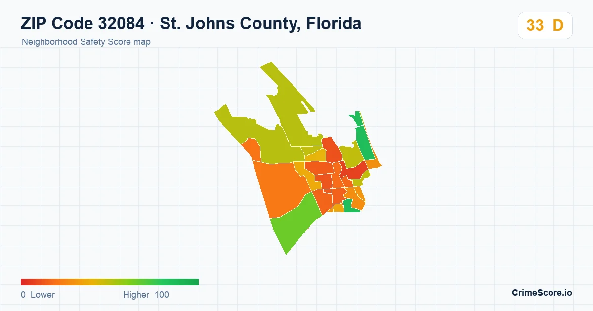 ZIP Code 32084 in St. Johns County, Florida neighborhood Safety Score map