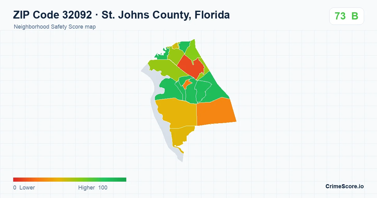 ZIP Code 32092 in St. Johns County, Florida neighborhood Safety Score map