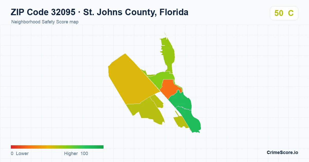 ZIP Code 32095 in St. Johns County, Florida neighborhood Safety Score map