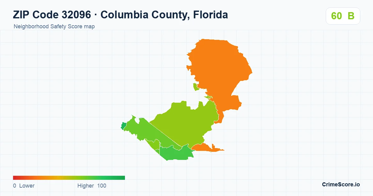 ZIP Code 32096 in Columbia County, Florida neighborhood Safety Score map