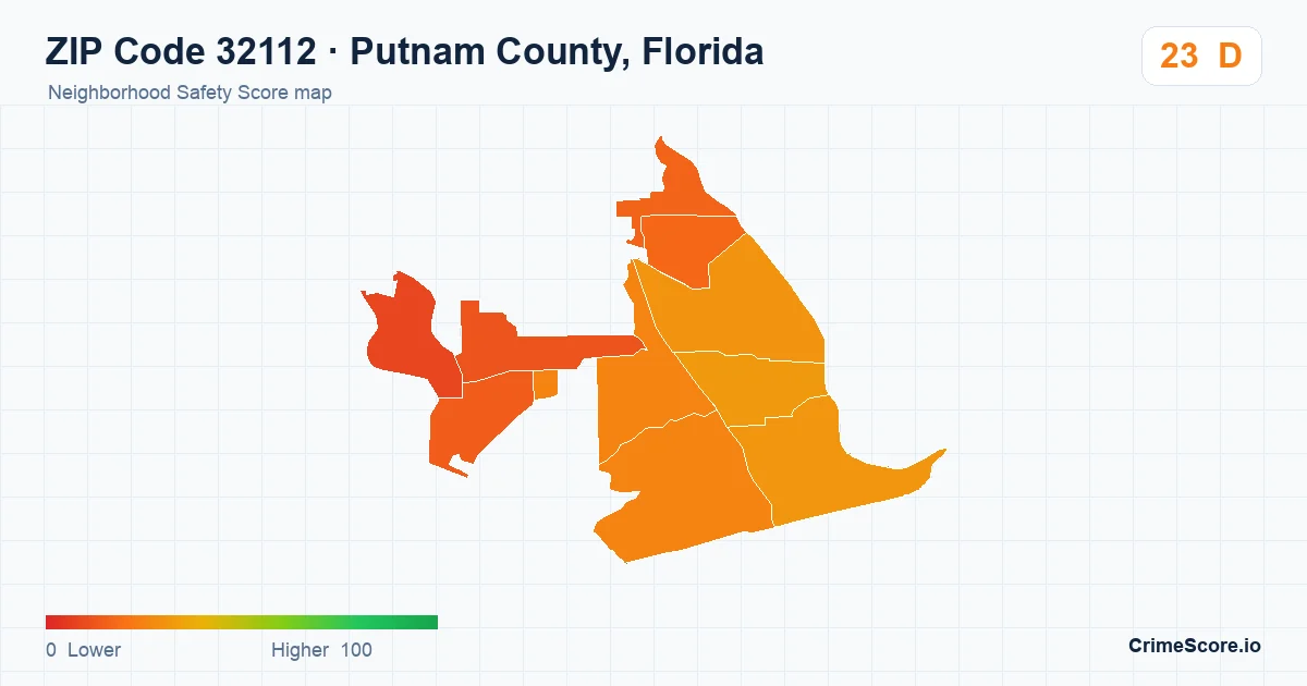 ZIP Code 32112 in Putnam County, Florida neighborhood Safety Score map
