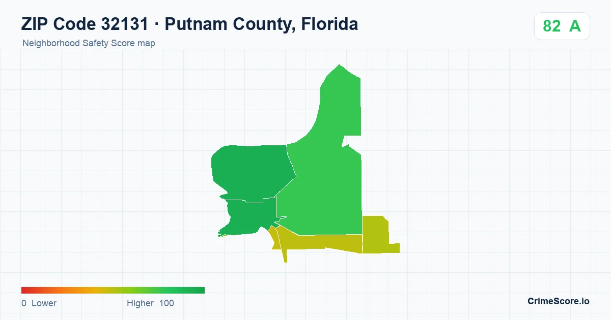 ZIP Code 32131 in Putnam County, Florida neighborhood Safety Score map