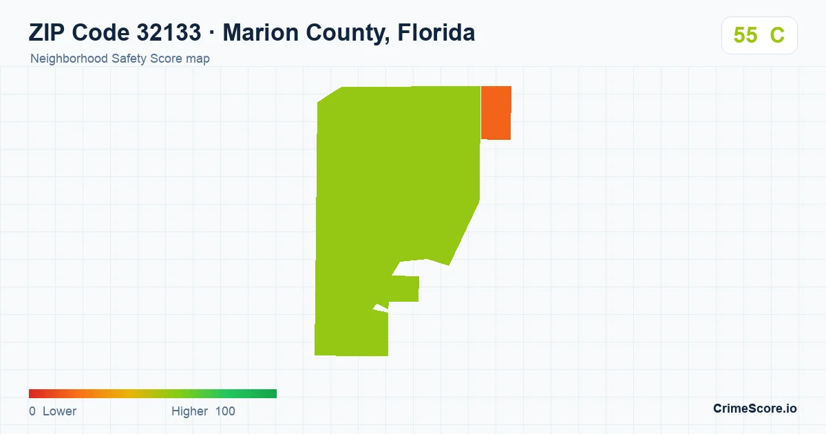 ZIP Code 32133 in Marion County, Florida neighborhood Safety Score map