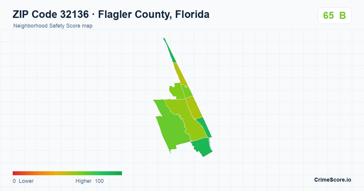 ZIP Code 32136 in Flagler County, Florida neighborhood Safety Score map
