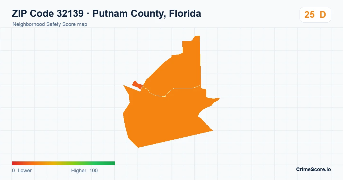 ZIP Code 32139 in Putnam County, Florida neighborhood Safety Score map