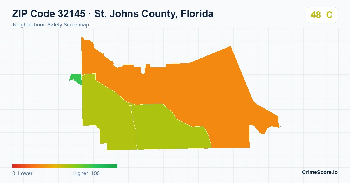 ZIP Code 32145 in St. Johns County, Florida neighborhood Safety Score map