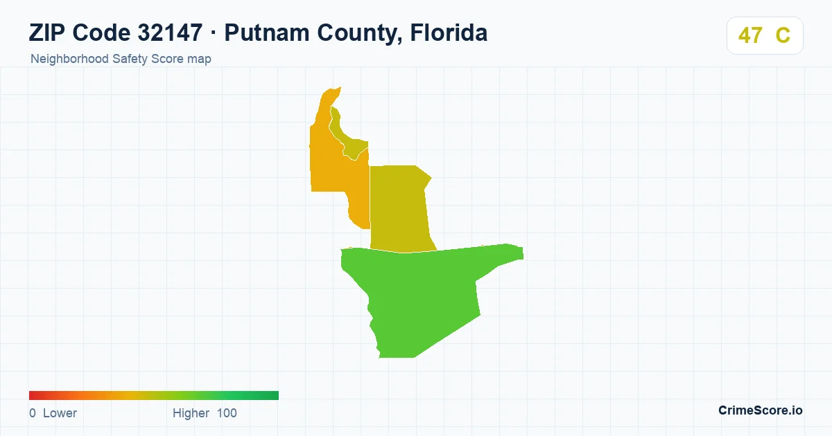 ZIP Code 32147 in Putnam County, Florida neighborhood Safety Score map