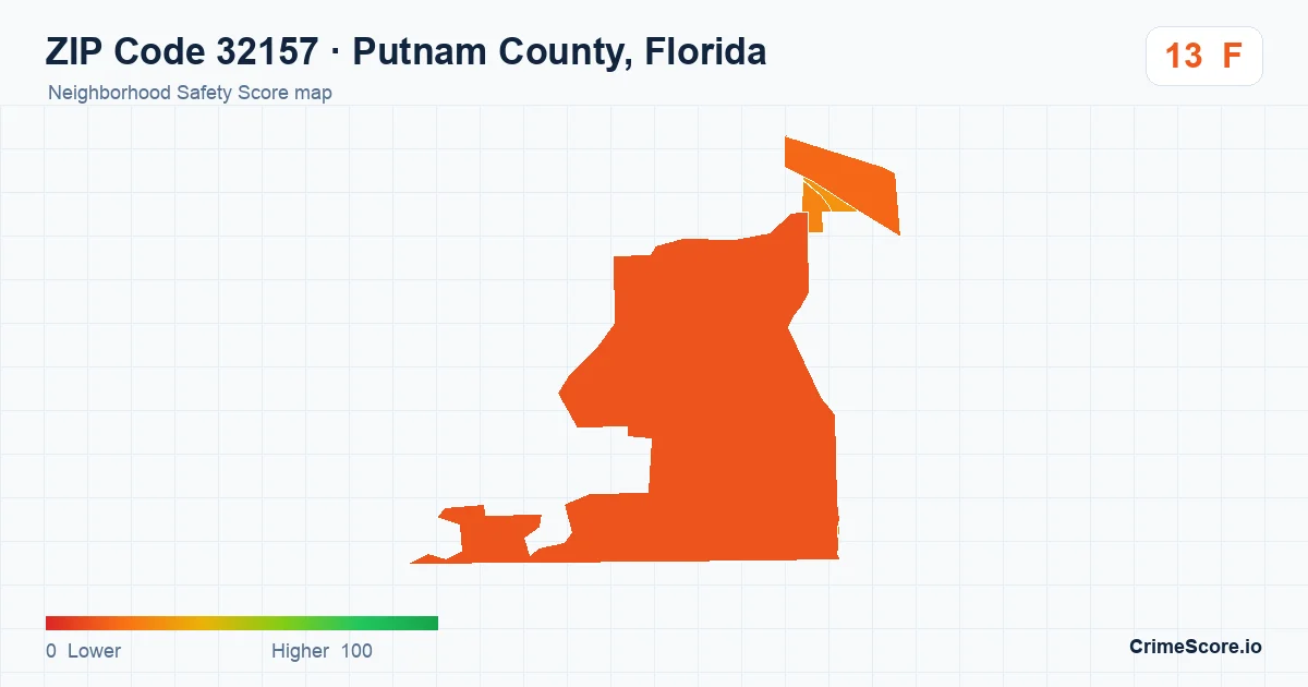 ZIP Code 32157 in Putnam County, Florida neighborhood Safety Score map