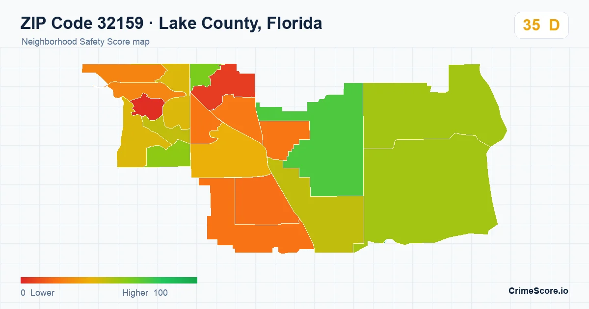 ZIP Code 32159 in Lake County, Florida neighborhood Safety Score map