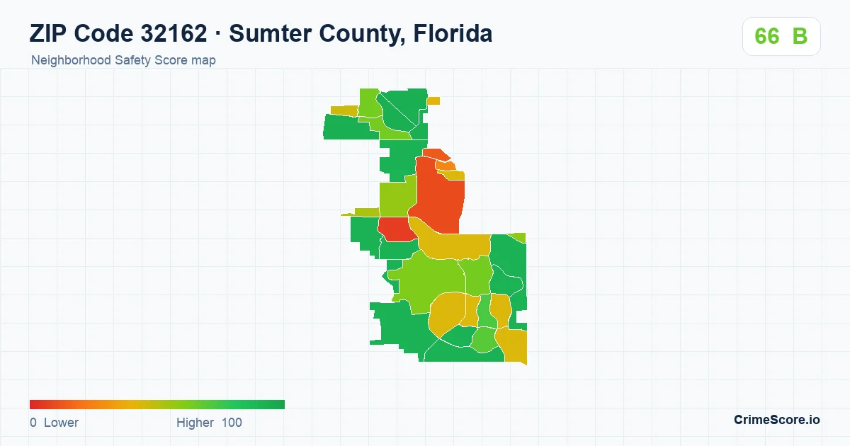ZIP Code 32162 in Sumter County, Florida neighborhood Safety Score map