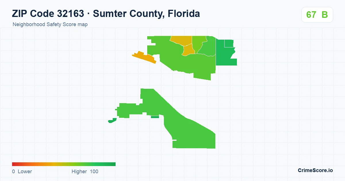 ZIP Code 32163 in Sumter County, Florida neighborhood Safety Score map