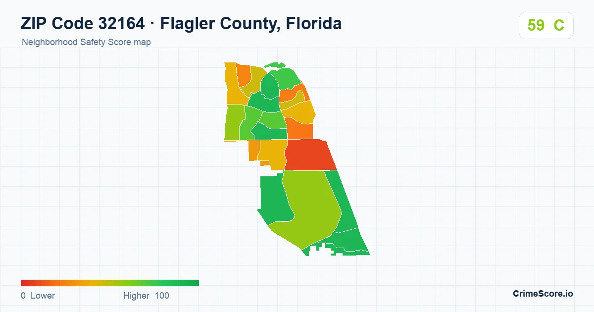 ZIP Code 32164 in Flagler County, Florida neighborhood Safety Score map
