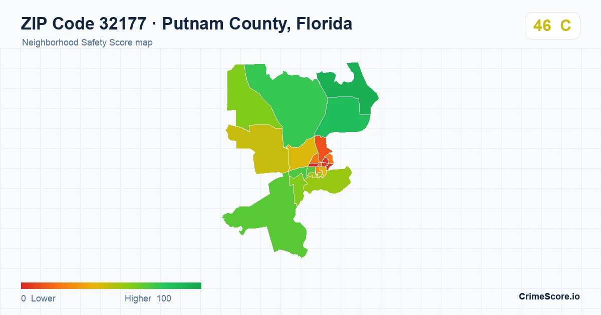 ZIP Code 32177 in Putnam County, Florida neighborhood Safety Score map