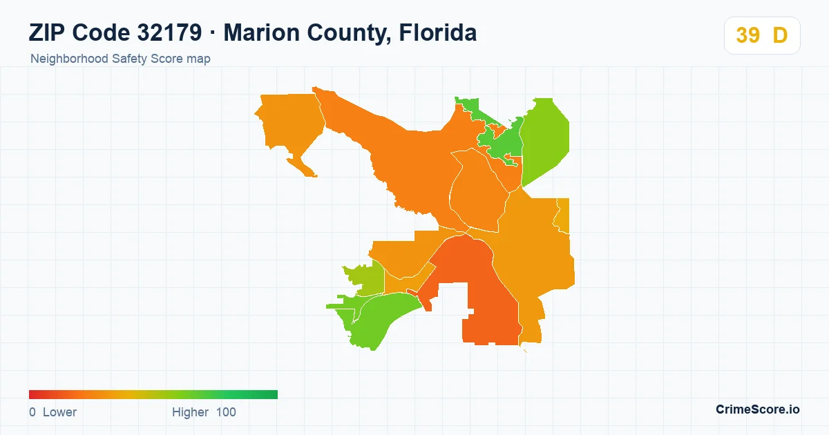 ZIP Code 32179 in Marion County, Florida neighborhood Safety Score map