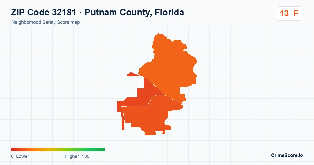ZIP Code 32181 in Putnam County, Florida neighborhood Safety Score map
