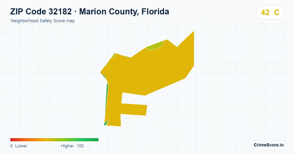 ZIP Code 32182 in Marion County, Florida neighborhood Safety Score map