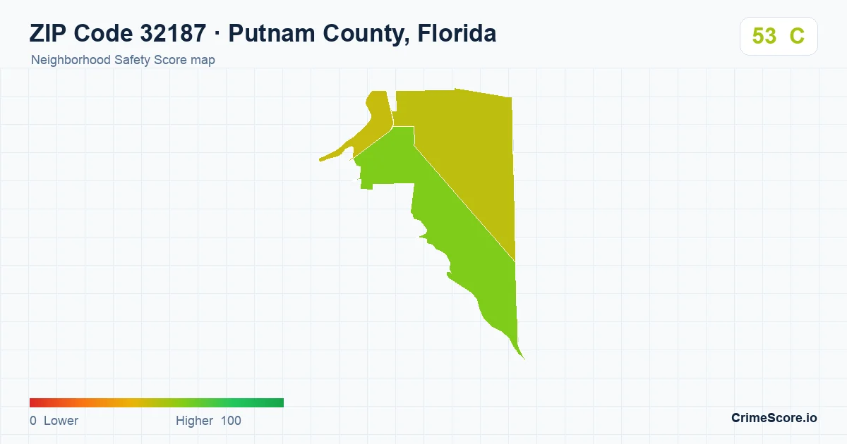 ZIP Code 32187 in Putnam County, Florida neighborhood Safety Score map