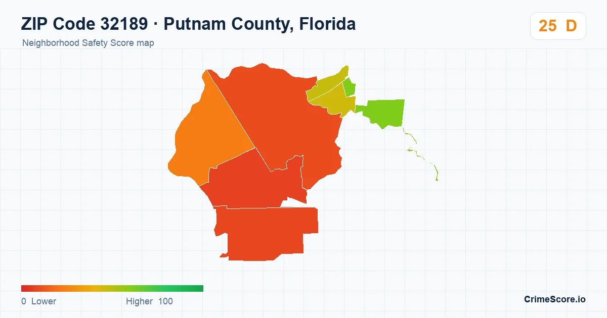ZIP Code 32189 in Putnam County, Florida neighborhood Safety Score map