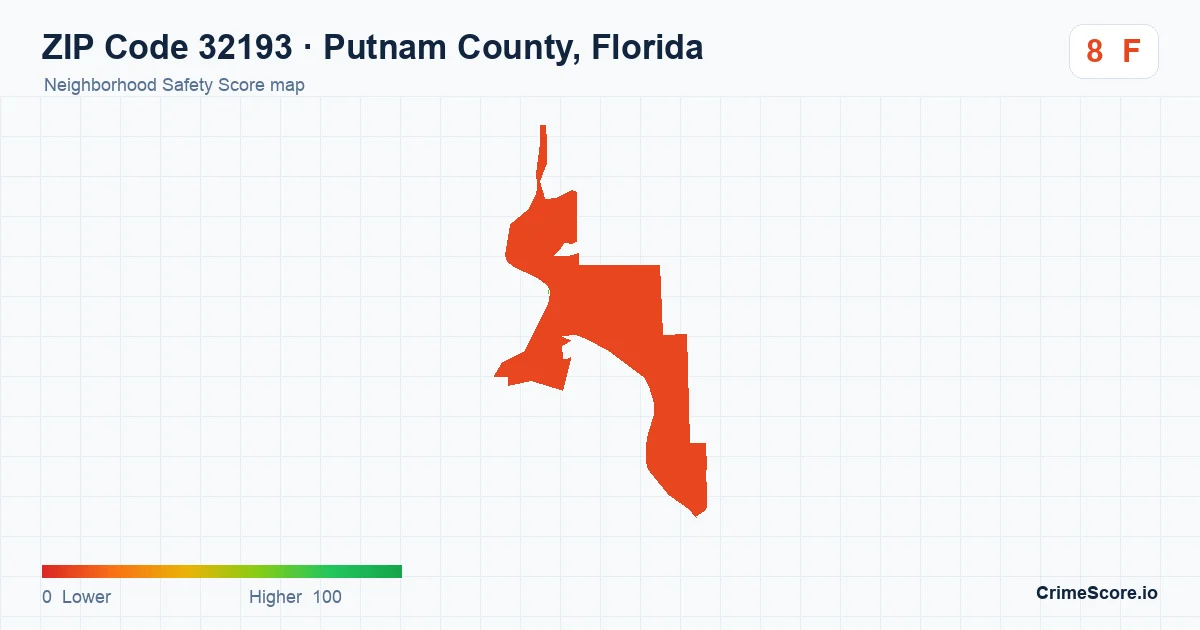 ZIP Code 32193 in Putnam County, Florida neighborhood Safety Score map