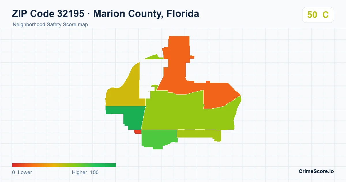 ZIP Code 32195 in Marion County, Florida neighborhood Safety Score map