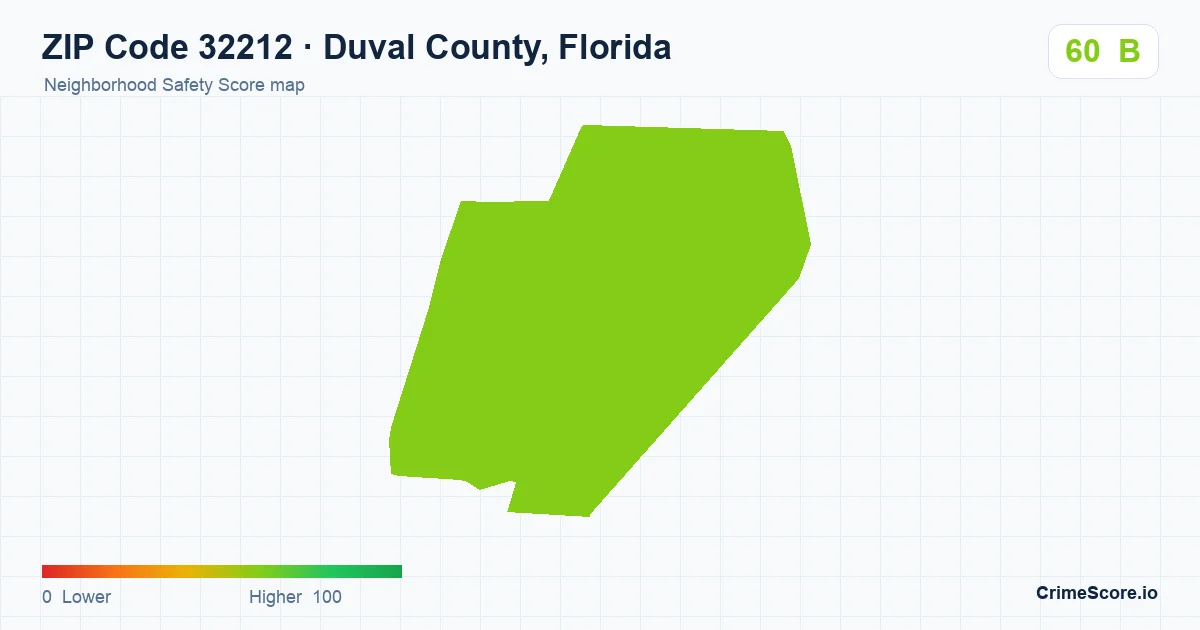 ZIP Code 32212 in Duval County, Florida neighborhood Safety Score map