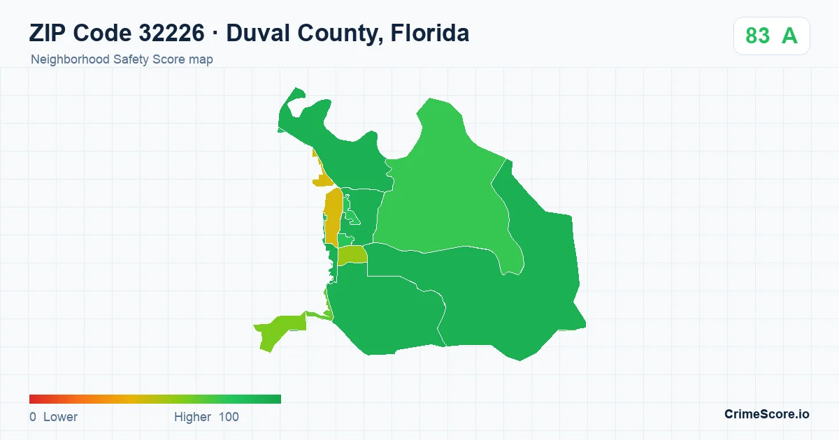 ZIP Code 32226 in Duval County, Florida neighborhood Safety Score map