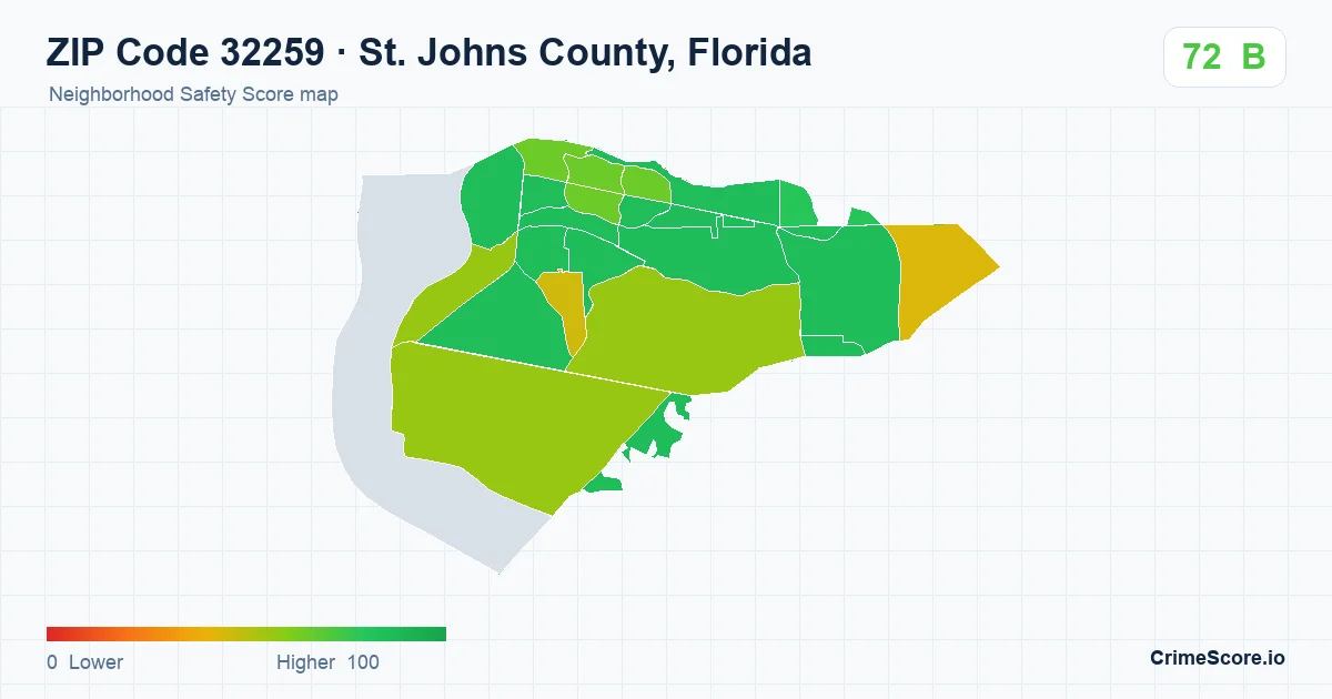 ZIP Code 32259 in St. Johns County, Florida neighborhood Safety Score map