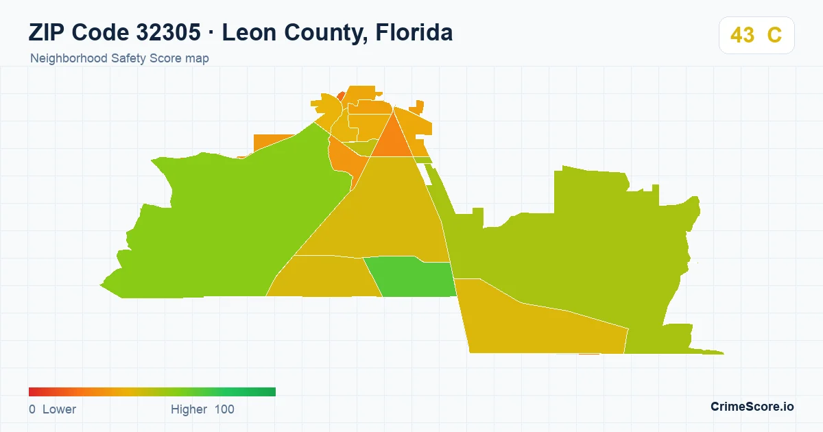 ZIP Code 32305 in Leon County, Florida neighborhood Safety Score map