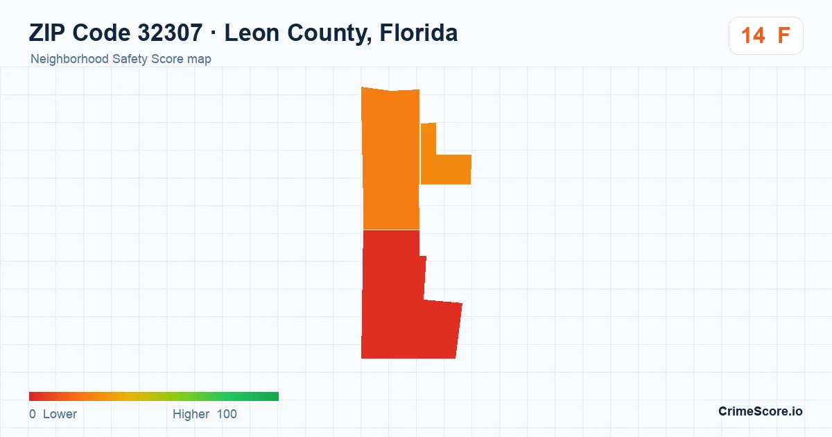 ZIP Code 32307 in Leon County, Florida neighborhood Safety Score map