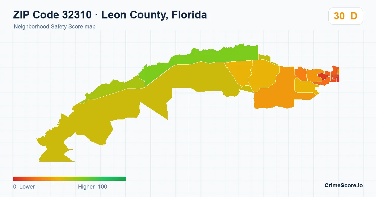 ZIP Code 32310 in Leon County, Florida neighborhood Safety Score map