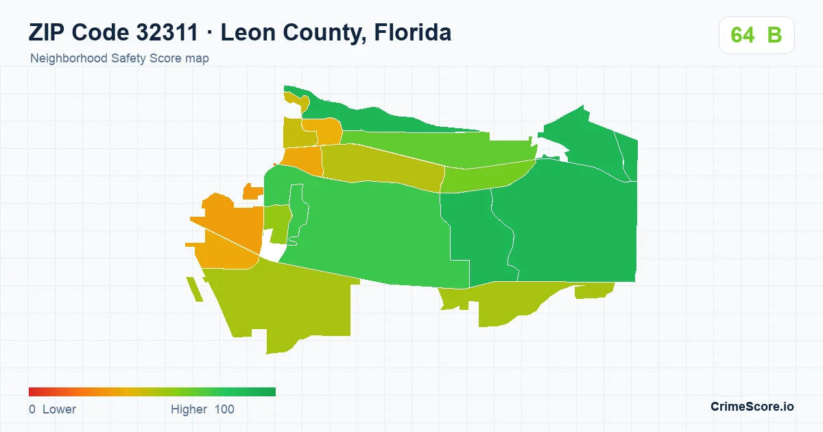 ZIP Code 32311 in Leon County, Florida neighborhood Safety Score map
