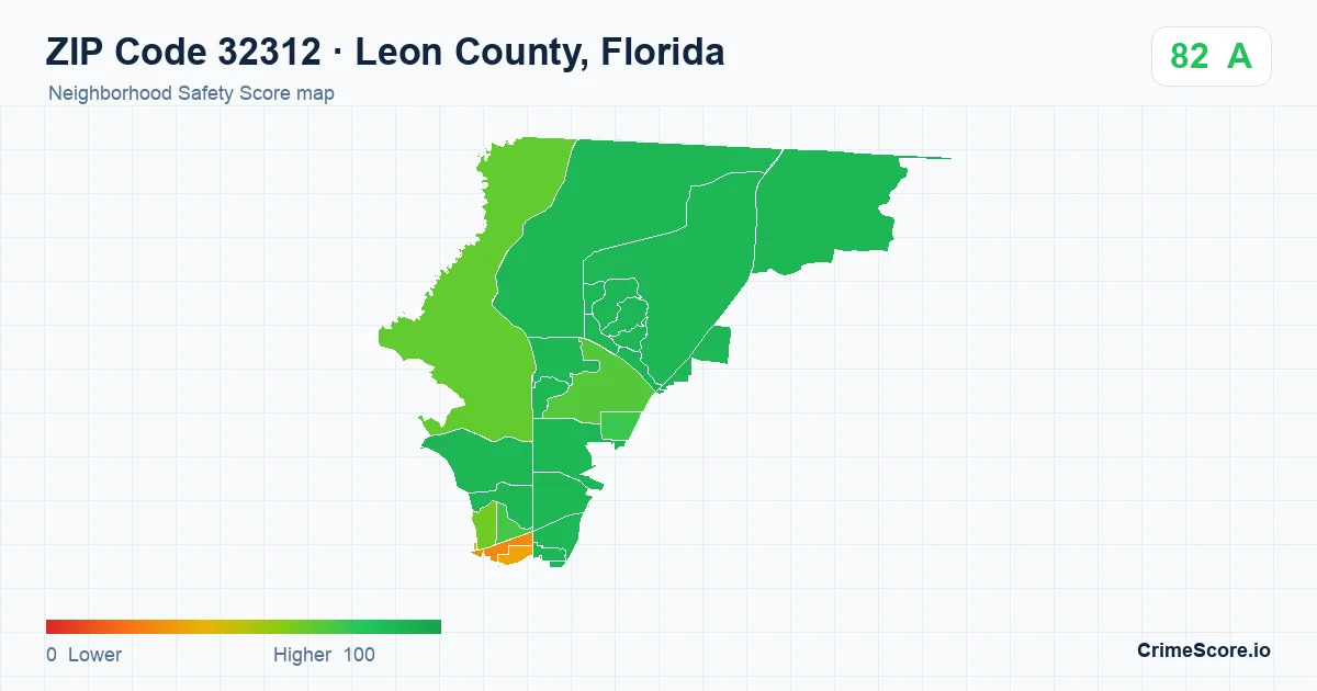 ZIP Code 32312 in Leon County, Florida neighborhood Safety Score map