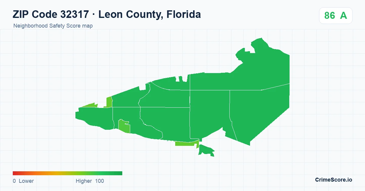 ZIP Code 32317 in Leon County, Florida neighborhood Safety Score map